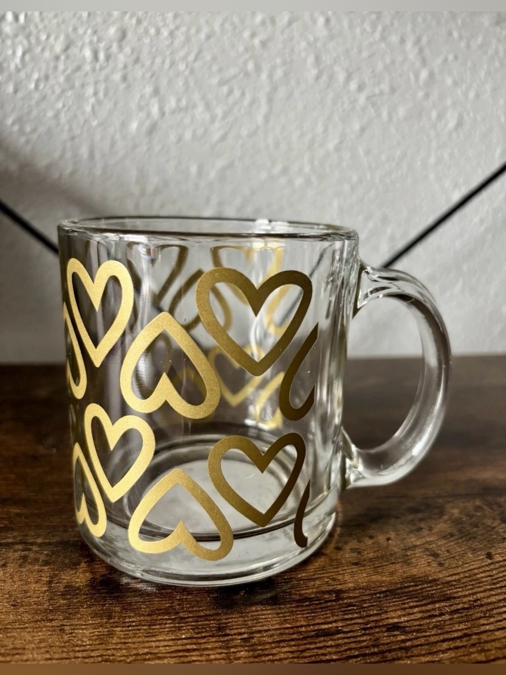 Clear Glass Mug with Gold Heart Pattern - Home Dining